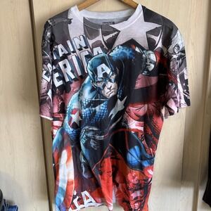 Captain America Marvel All Over AOP Front & Back Print Shirt Mens LARGE C-LIFE